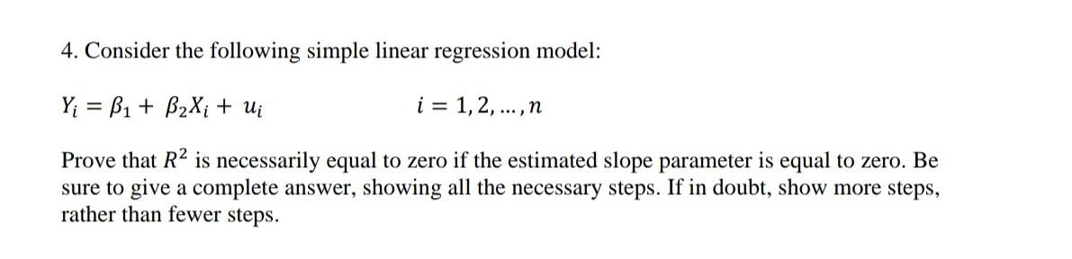 Solved 4. Consider the following simple linear regression | Chegg.com