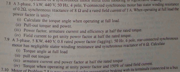 Solved 7.8 A 3-phase, 5 kW, 440 V, 50 Hz, 4 pole, | Chegg.com