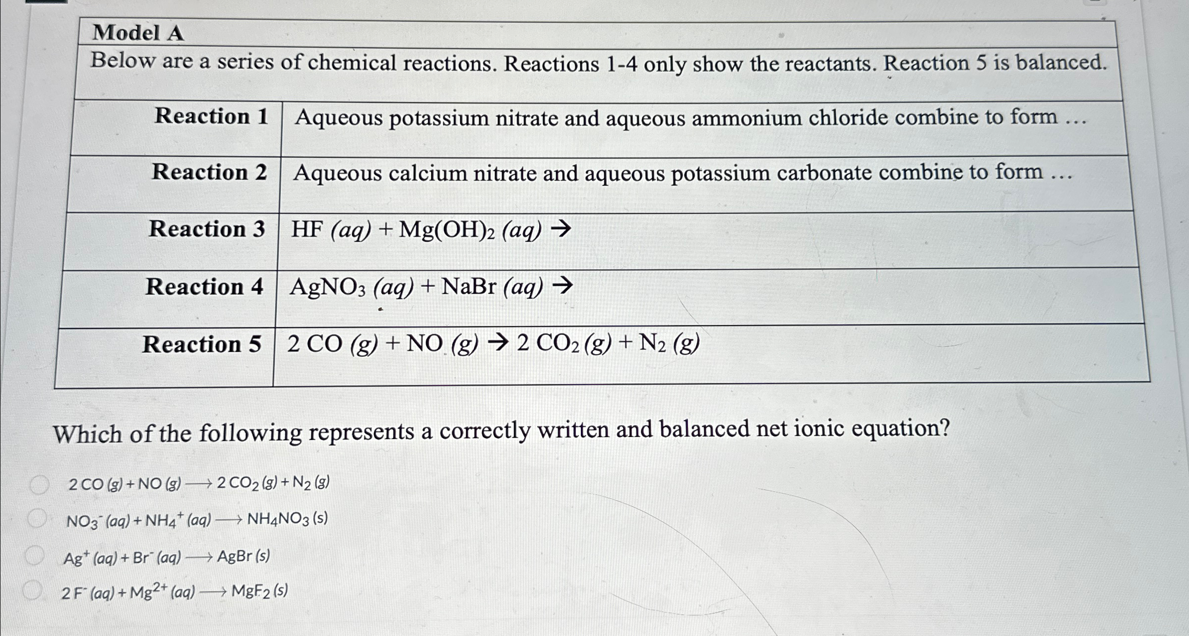 Solved \table[[Model A],[Below are a series of chemical | Chegg.com