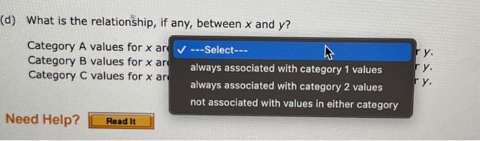 Solved d) What is the relationship, if any, between x and y | Chegg.com