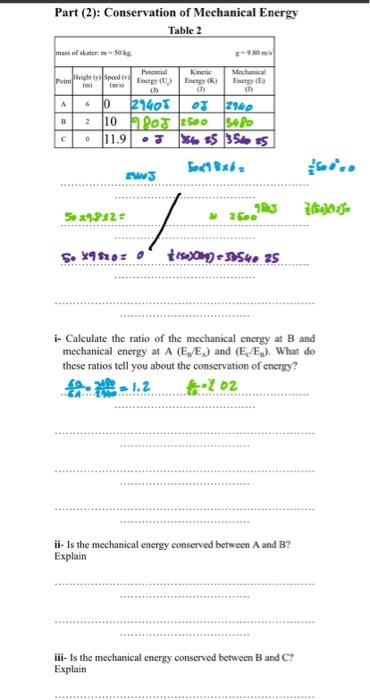 Part 2 Conservation Of Mechanical Energy Table 2 Chegg Com