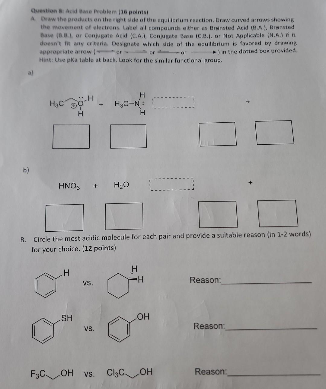 Solved Question 8: Acid Base Problem (16 Points) A Draw The | Chegg.com