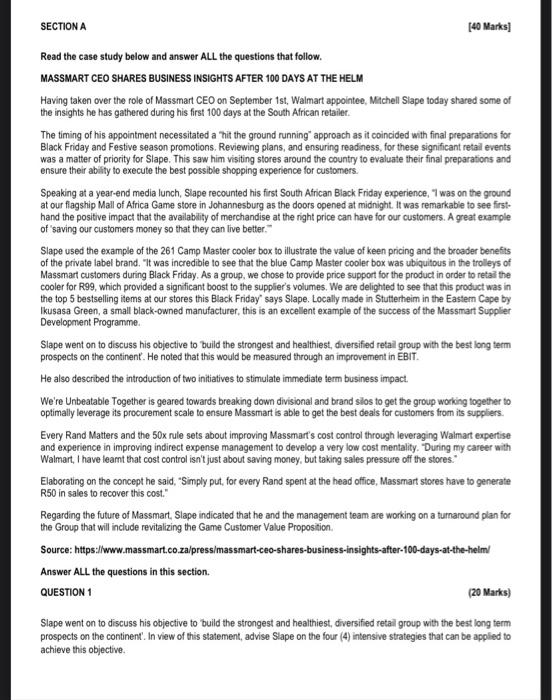 Solved SECTION A (40 Marks! Read the case study below and | Chegg.com