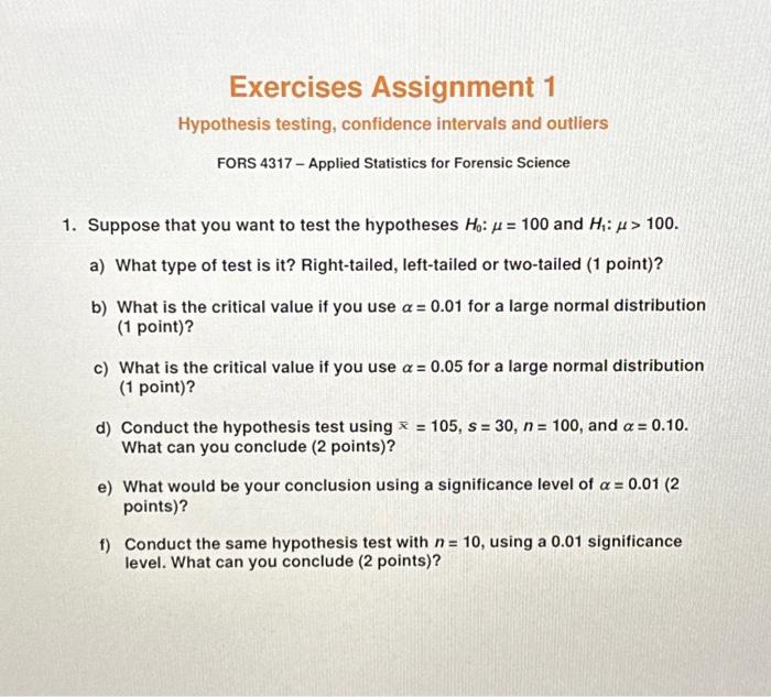 hypothesis test exercises