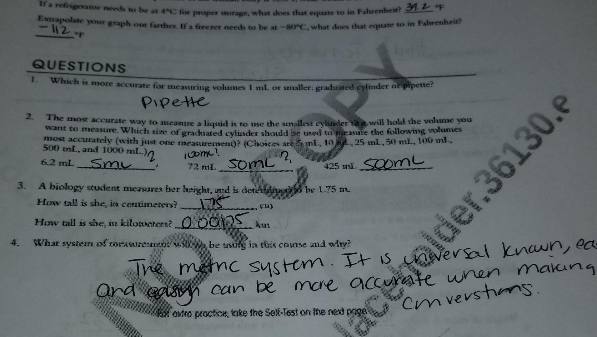 Solved Pipette 2. The most accurate way to measure a liquid