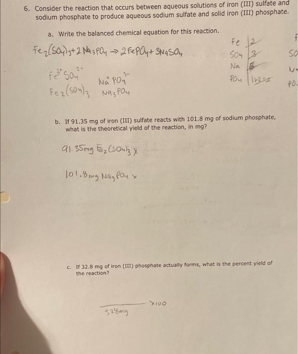 Solved 6. Consider the reaction that occurs between aqueous | Chegg.com