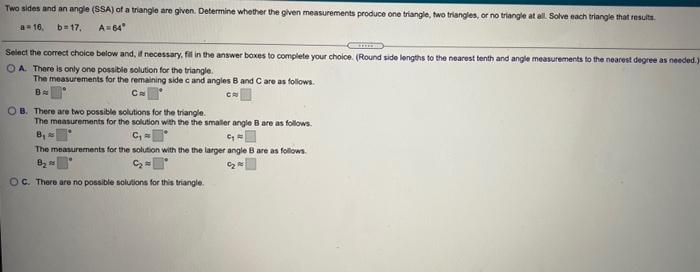 Solved Two sides and an angle (58A) of a triangle are given. | Chegg.com