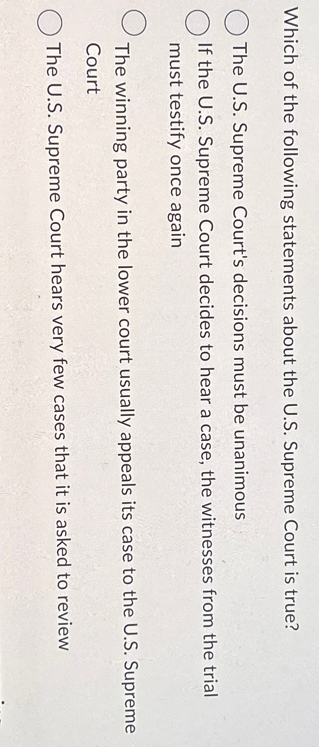 Few cases are heard by the supreme court hotsell unless they deal with which of the following