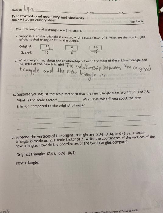 Solved Student: Class: Date Transformational Geometry And | Chegg.com