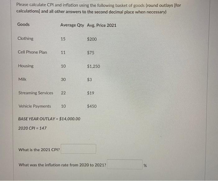 Solved Please Calculate CPI And Inflation Using The | Chegg.com