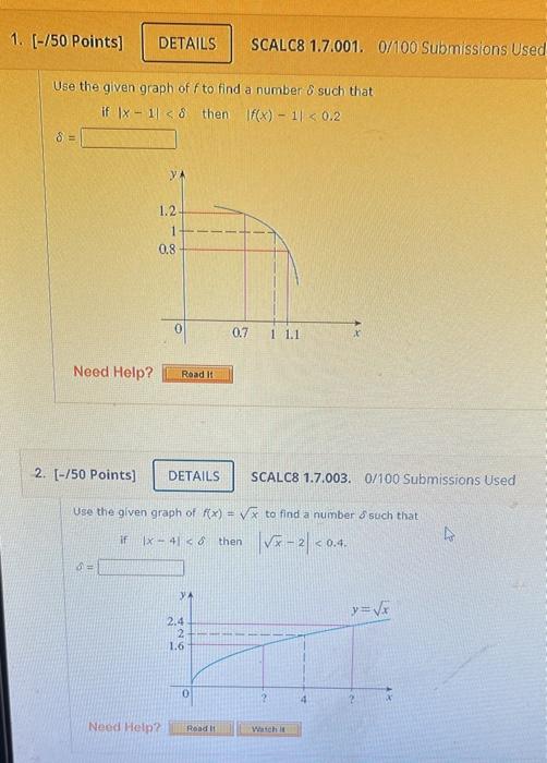 Solved Use the given graph of f to find a number δ such that | Chegg.com