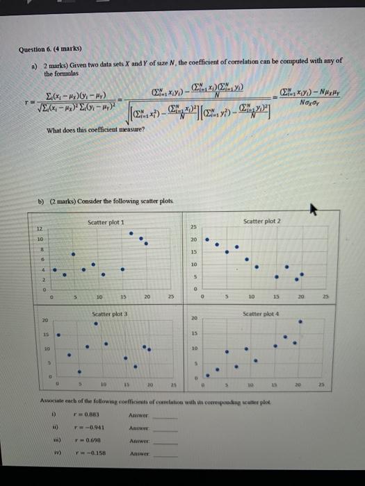 Solved Question 6. (4 marks) a) 2 marks) Given two data sets | Chegg.com