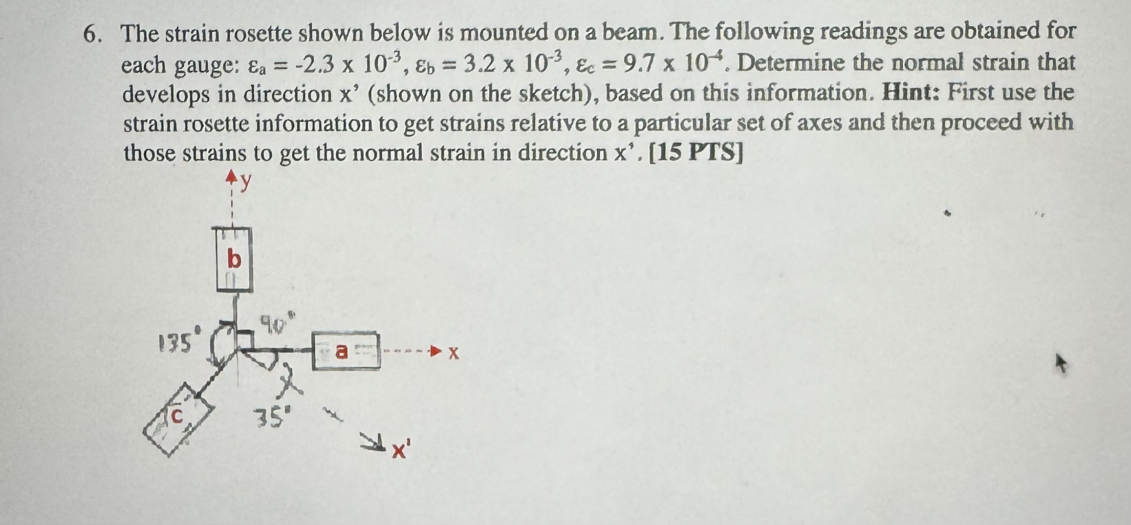 Solved The strain rosette shown below is mounted on a beam. | Chegg.com