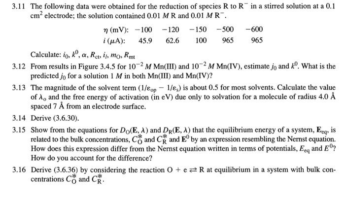 3.11 The Following Data Were Obtained For The 