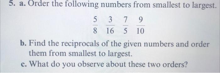 Solved a. Order the following numbers from smallest to | Chegg.com