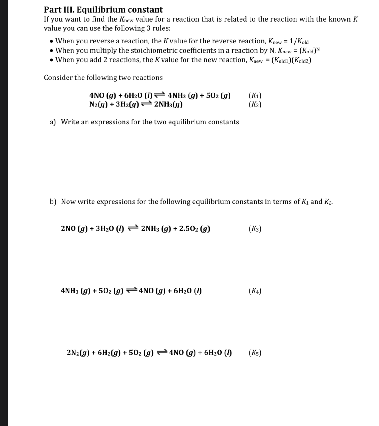 Solved Part III. Equilibrium constantIf you want to find the | Chegg.com