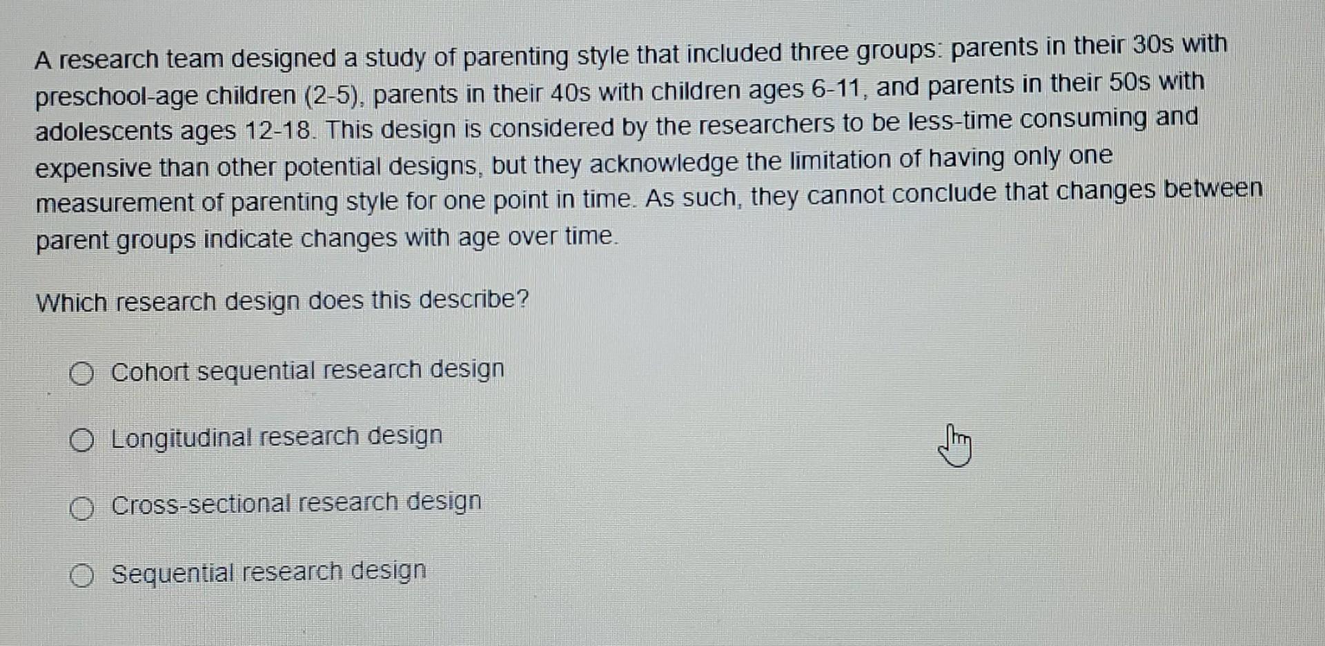 a research team designed a study of parenting
