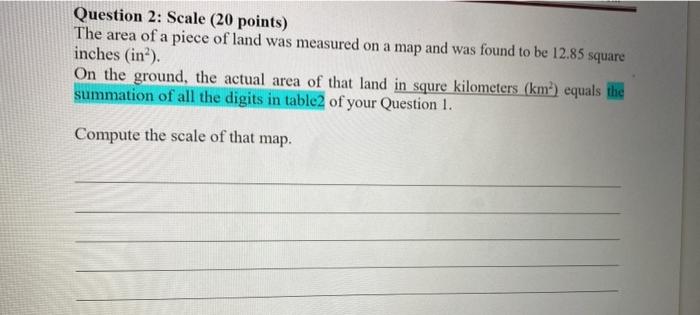Solved Question 2: Scale (20 points) The area of a piece of | Chegg.com