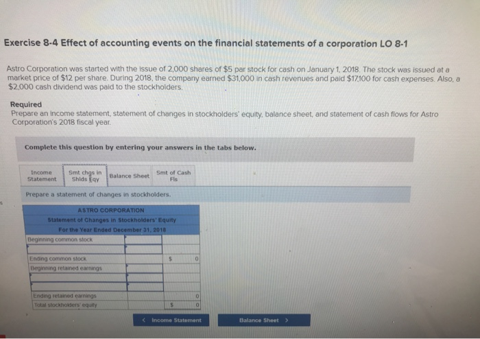 Solved Exercise 8-4 Effect of accounting events on the | Chegg.com