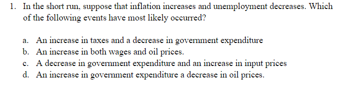 Solved In the short run, suppose that inflation increases | Chegg.com