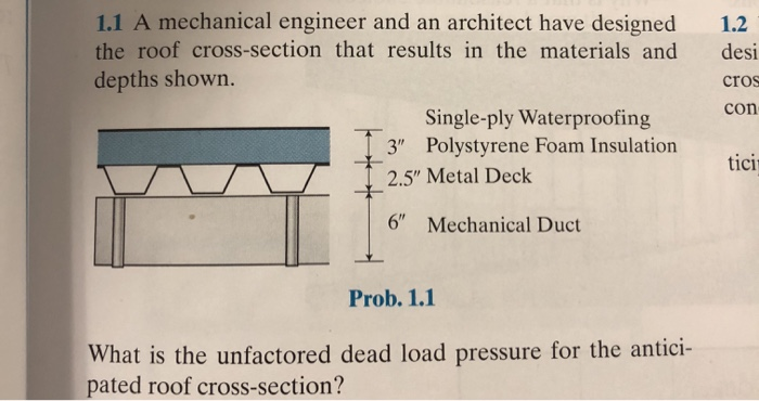 1.1 a mechanical engineer and an architect have designed the roof cross-section that results in the materials and depths show