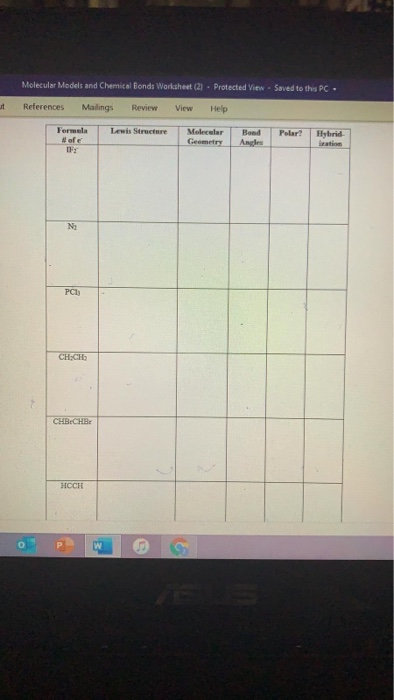 Solved Molecular Models and Chemical Bonds Worksheet (2) - | Chegg.com
