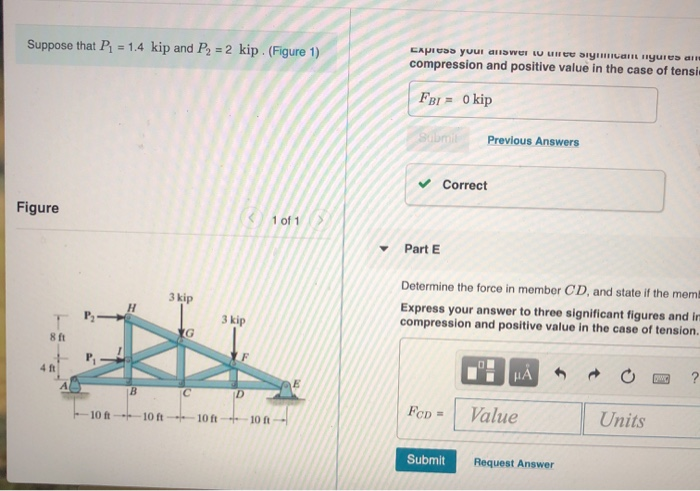 Solved Suppose that P1 = 1.4 kip and P2 = 2 kip. (Figure 1) | Chegg.com