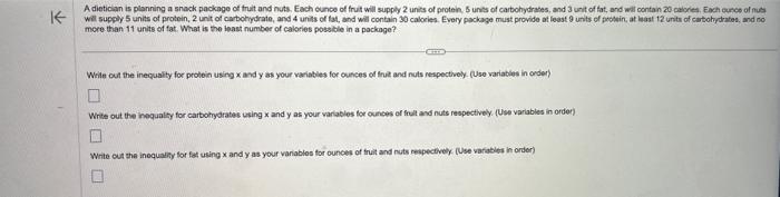 Solved more than 11 units of fat. What is the least number | Chegg.com