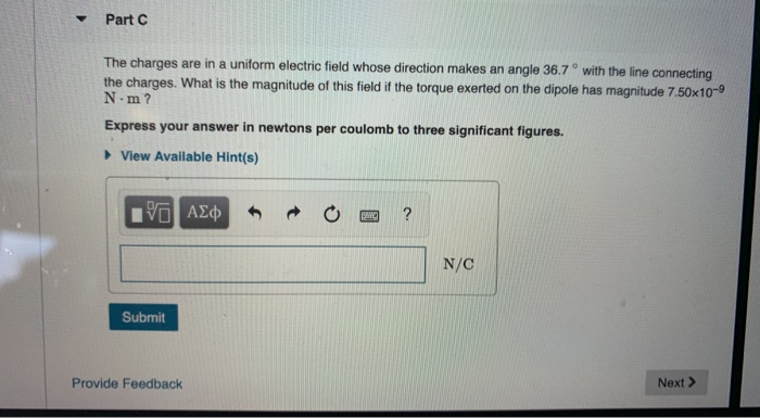 Solved Electric Dipole in an Electric Field Constants Part A | Chegg.com