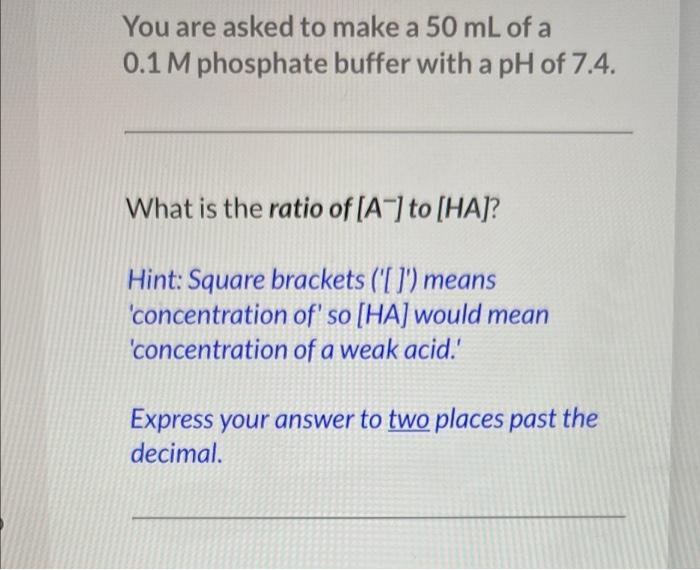 Solved You are asked to make a 50 mL of a 0.1 M phosphate | Chegg.com