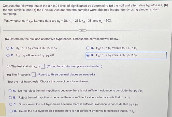 Solved Conduct the following test at the α=0.01 level of | Chegg.com