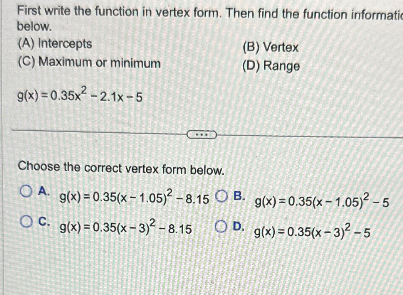 Solved 6.First write the function in vertex form. Then find | Chegg.com