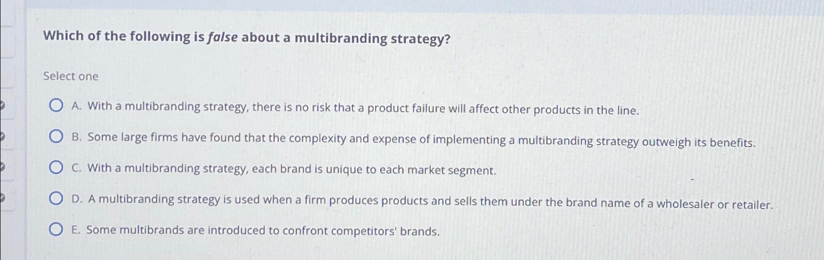 Which of the following is false about a multibranding