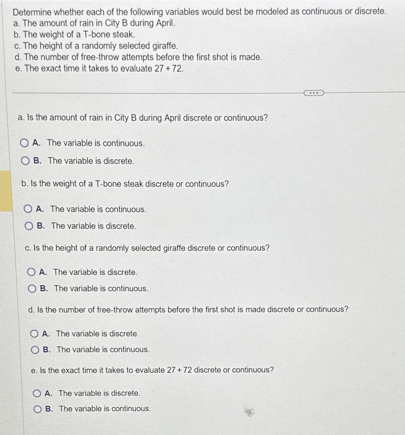 Solved Determine whether each of the following variables