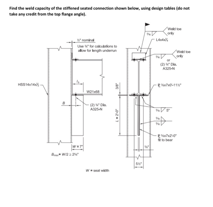 Find the weld capacity of the stiffened seated | Chegg.com