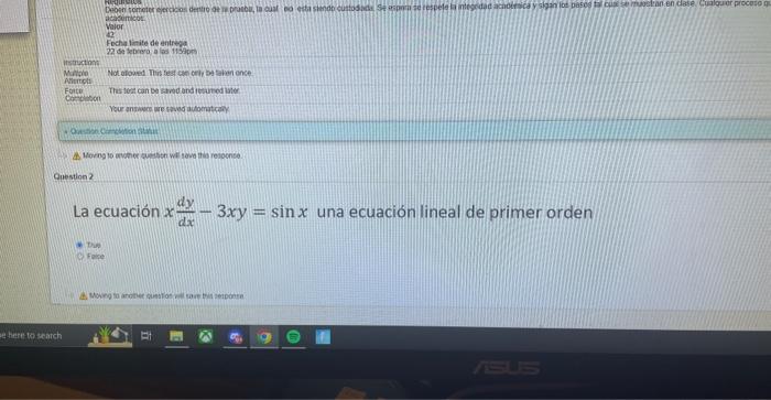 A Vorng to mane ancten we gava tha resocnse. iestinn La ecuación \( x \frac{d y}{d x}-3 x y=\sin x \) una ecuación lineal de