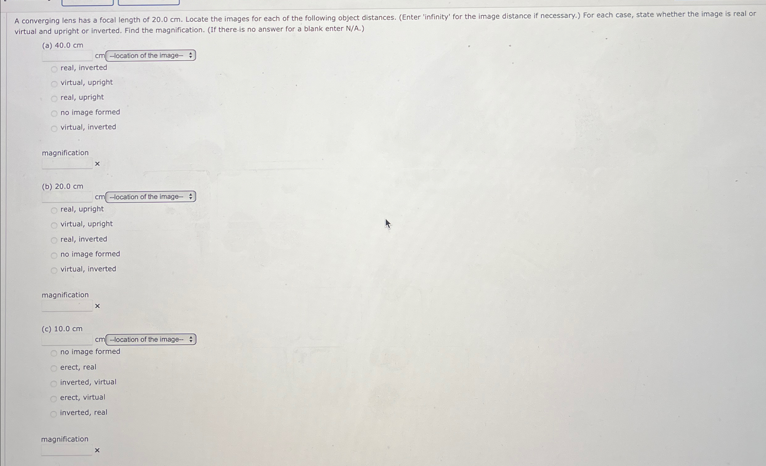 Solved virtual and upright or inverted. Find the | Chegg.com