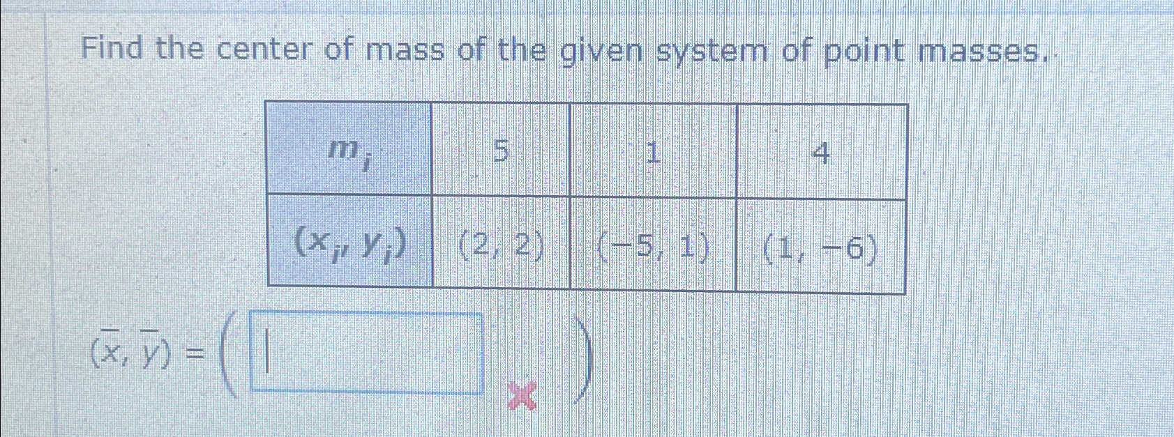 Solved Find the center of mass of the given system of point | Chegg.com