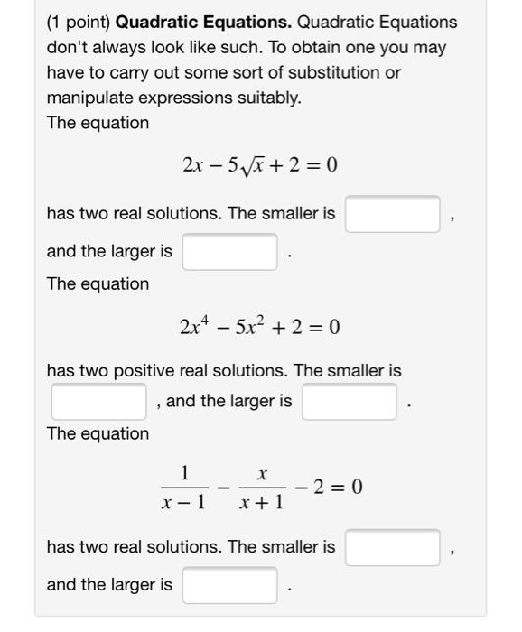 Solved (1 point) Solve the system of equations by the | Chegg.com