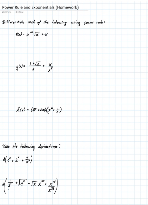 Solved Power Rule and Exponentials (Homework) 2030/5/6 8:19 | Chegg.com