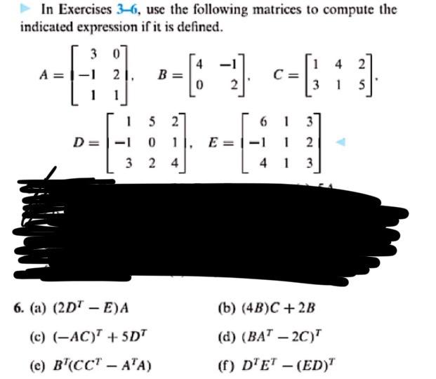 Solved In Exercises 3-6, use the following matrices to | Chegg.com