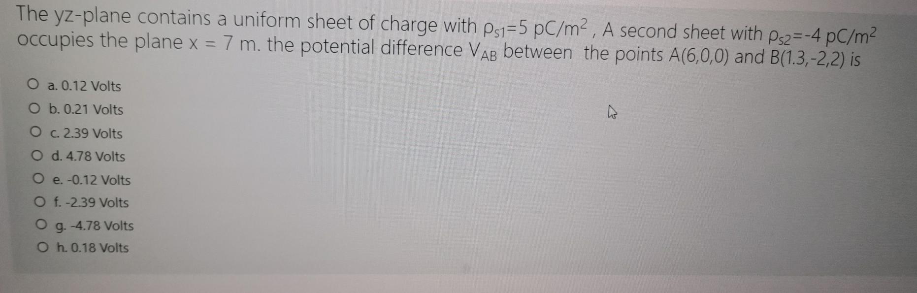 Solved The yz-plane contains a uniform sheet of charge with | Chegg.com