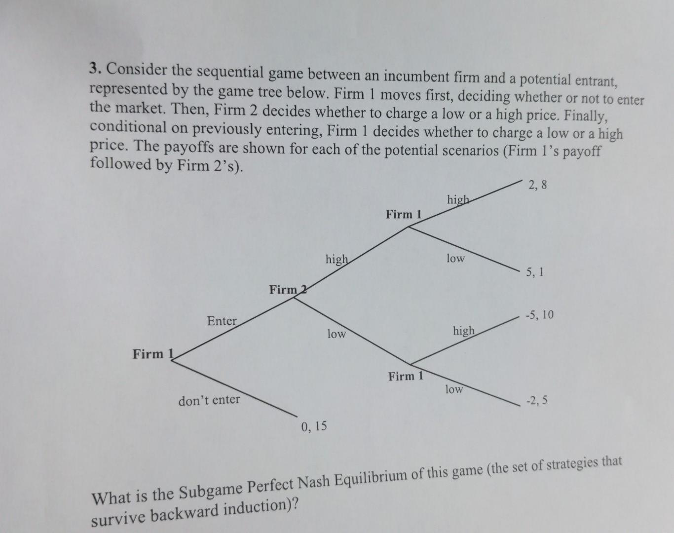 Solved 3. Consider the sequential game between an incumbent | Chegg.com