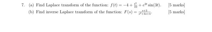 Solved 7 A Find Laplace Transform Of The Function