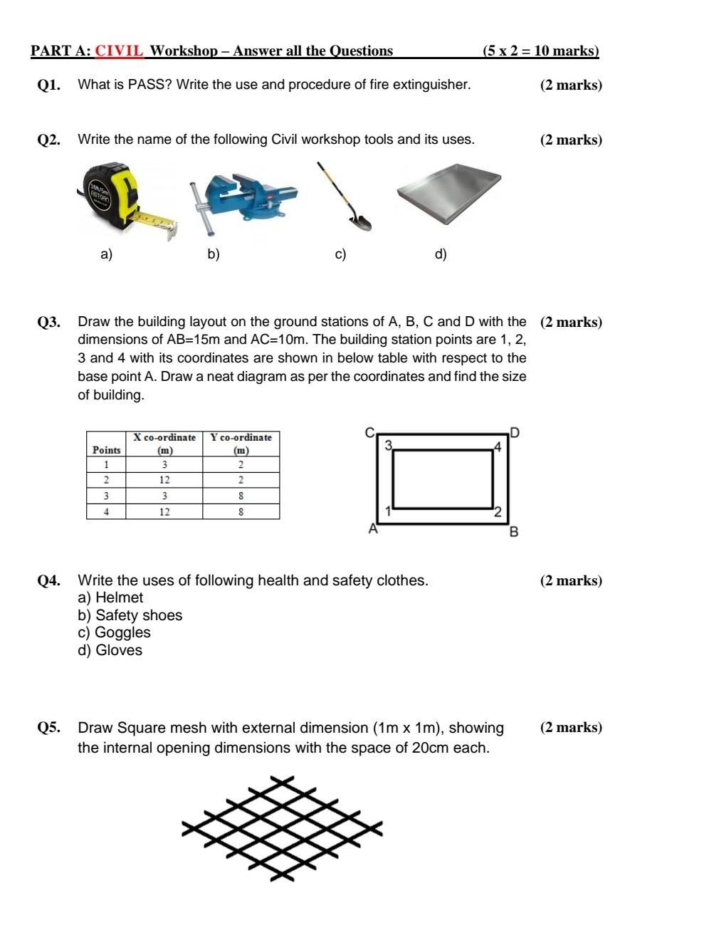 Solved PART A: CIVIL Workshop - Answer all the Questions (5 | Chegg.com
