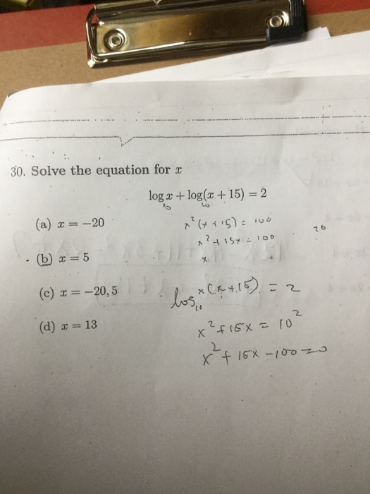 Solved 30 Solve The Equation For R Log Z Log Z 15 2 Chegg Com
