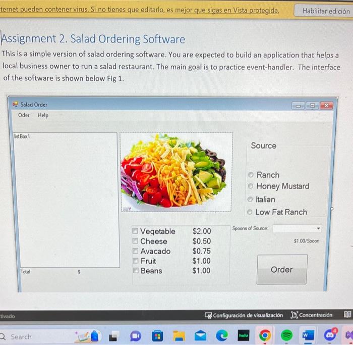 Assignment 2. Salad Ordering Software This is a | Chegg.com