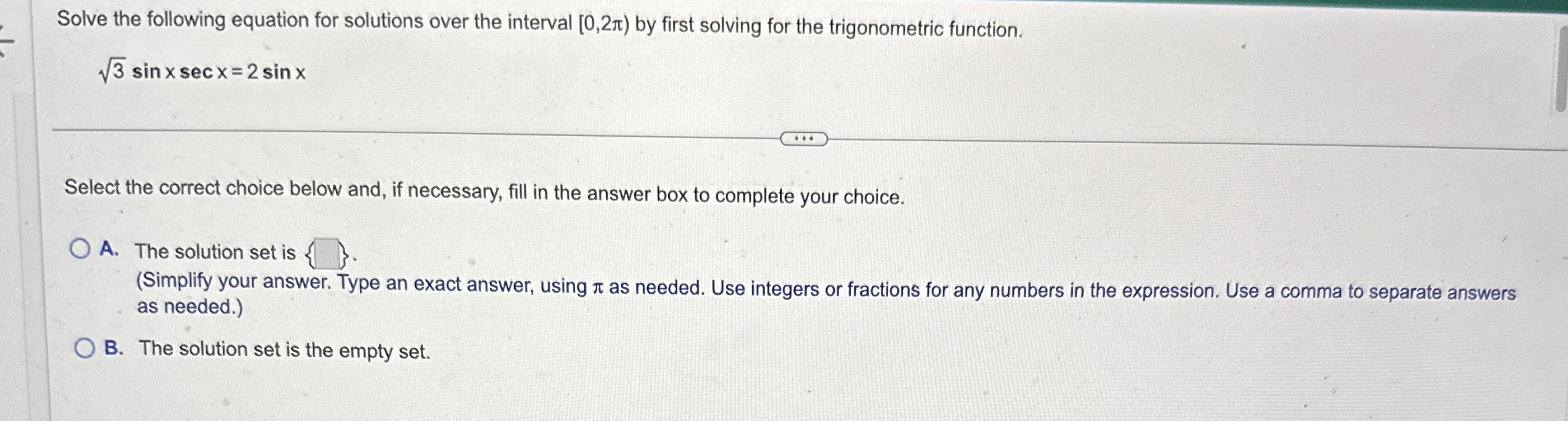 Solved Solve the following equation for solutions over the | Chegg.com