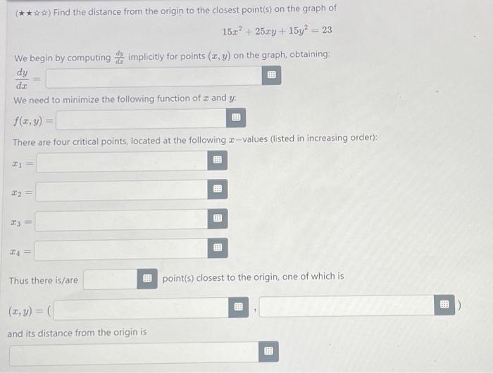 Solved (⋆⋆∗x˙∗) Find the distance from the origin to the | Chegg.com