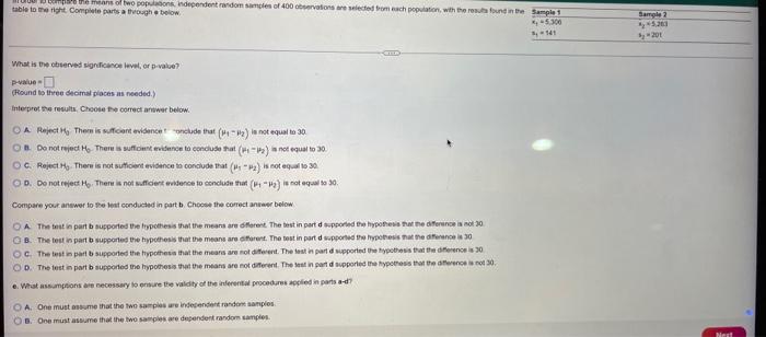 Solved In order to compare the means of two populations, | Chegg.com